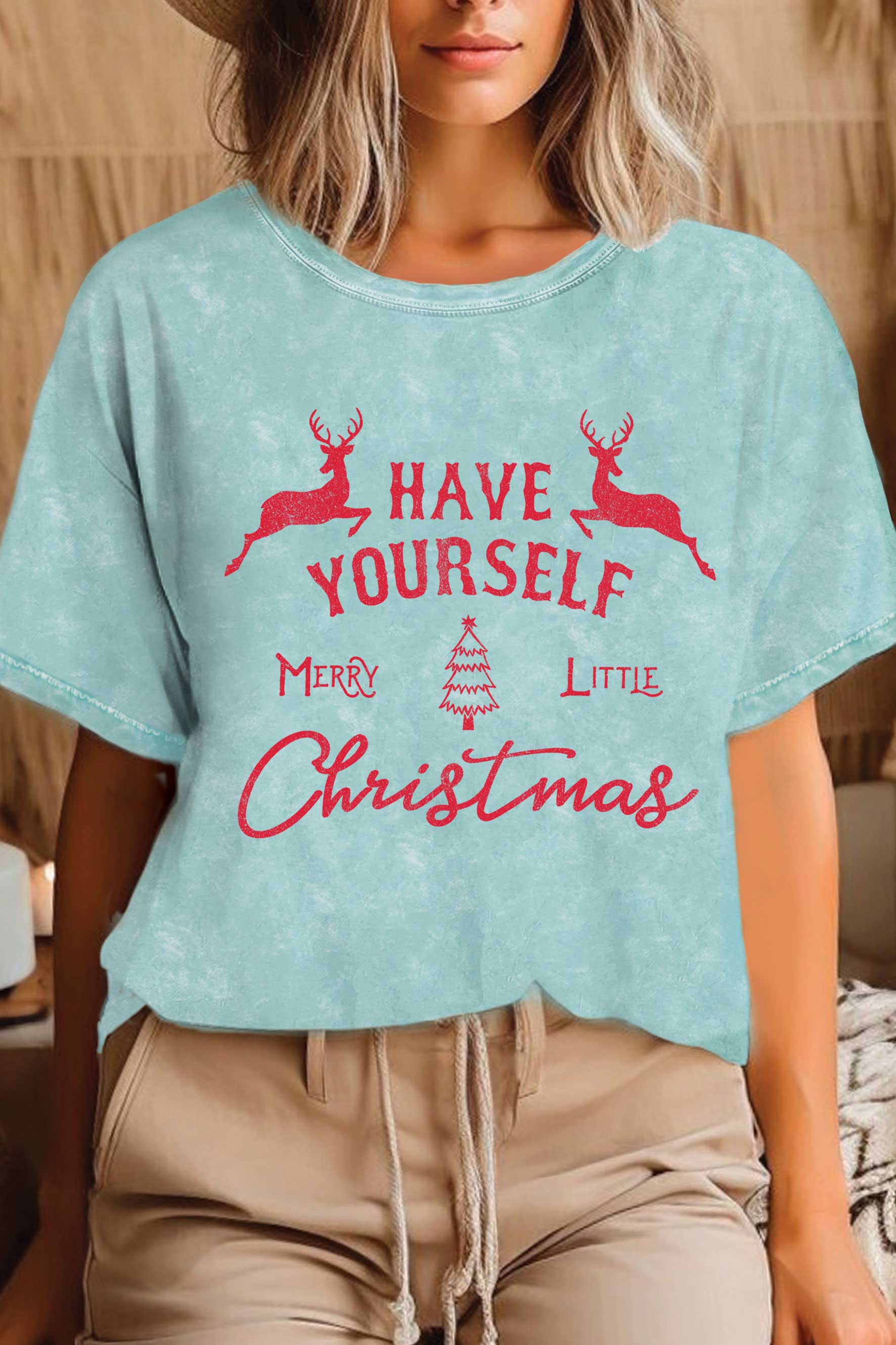 Rustee Clothing - Wholesale Screen Printed T-Shirt - Women's - MERRY LITTLE CHRISTMAS DEERS MINERAL GRAPHIC TSHIRTS1