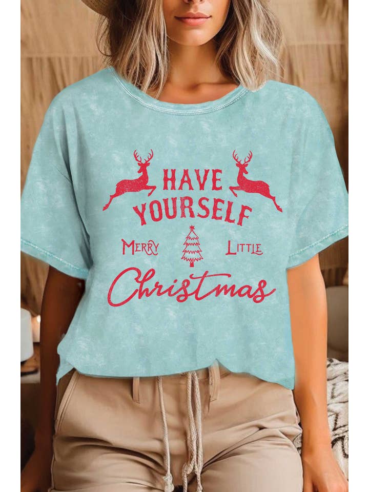 Rustee Clothing - Wholesale Screen Printed T-Shirt - Women's - MERRY LITTLE CHRISTMAS DEERS MINERAL GRAPHIC TSHIRTS1