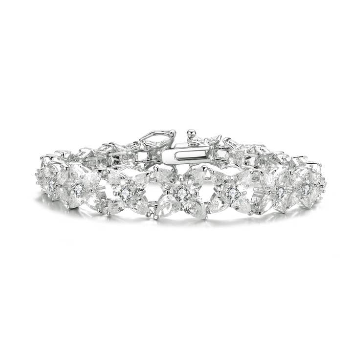 Sterling Silver Cubic Zirconia blommigt armband för wholesale av Genevive
