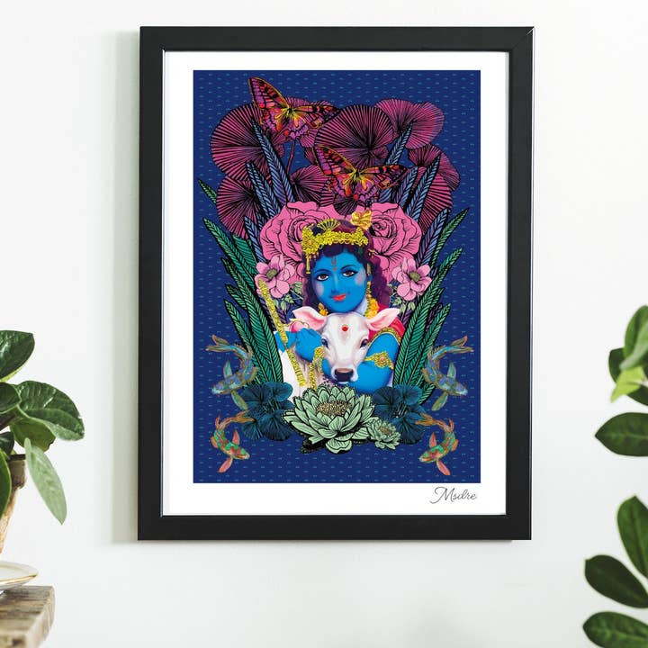 Impressão de pôster de arte colorida de ioga hindu Krishna Child Indian God por atacado de Msdre