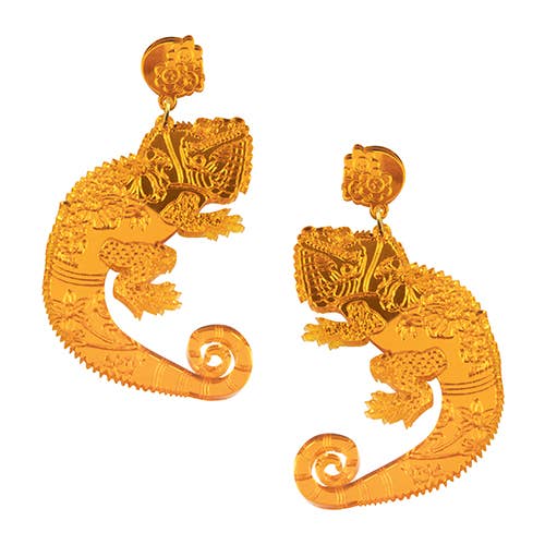 ORECCHINI IGUANA/ACRILICO METALLIZZATO ARANCIONE per la vendita all'ingrosso da parte di Rijkje Jewelry