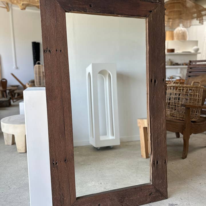 Office Objets - Wholesale Wall Mirror - Mirror with exotic brutalist old iron wood frame H:139cm82
