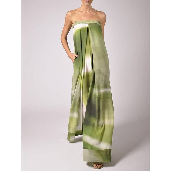 GREEN Bandeau Tie Dye Elasticity Wide Leg Jumpsuits for wholesale on Faire2