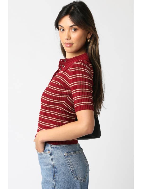 Olivaceous - Wholesale Button Down Shirt - Women's - Ina Stripe Top5