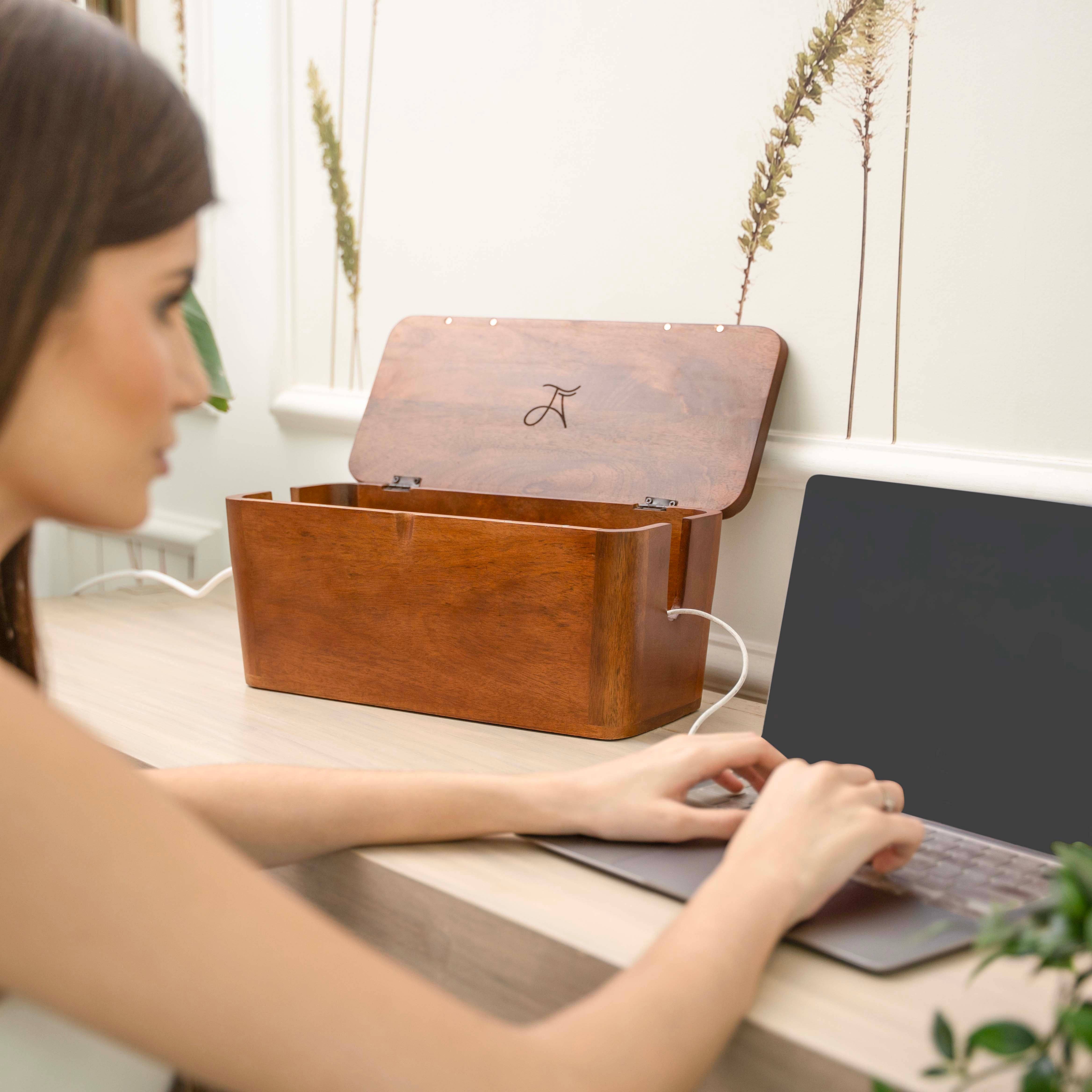 LuxeDesigns Co LLC - Wholesale Desk Organizer - Extra Large Cable Management Box – Handmade Acacia Wood Cord Organizer & Power Strip Cover4