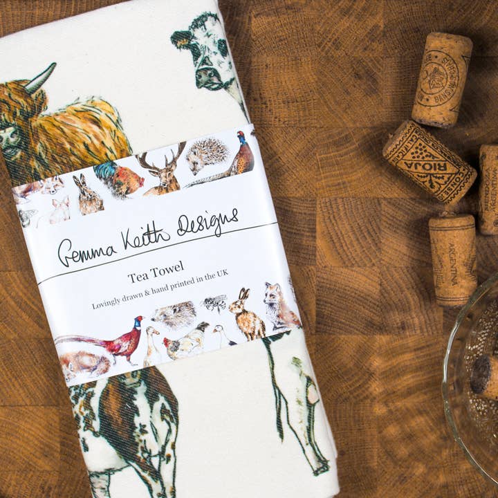 Cows Hand Printed Tea Towel for wholesale by Gemma Keith Designs