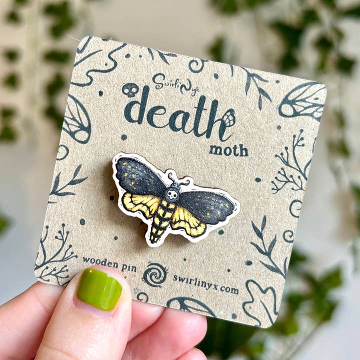 Death Moth Wooden Pin for wholesale by SwirliNyx