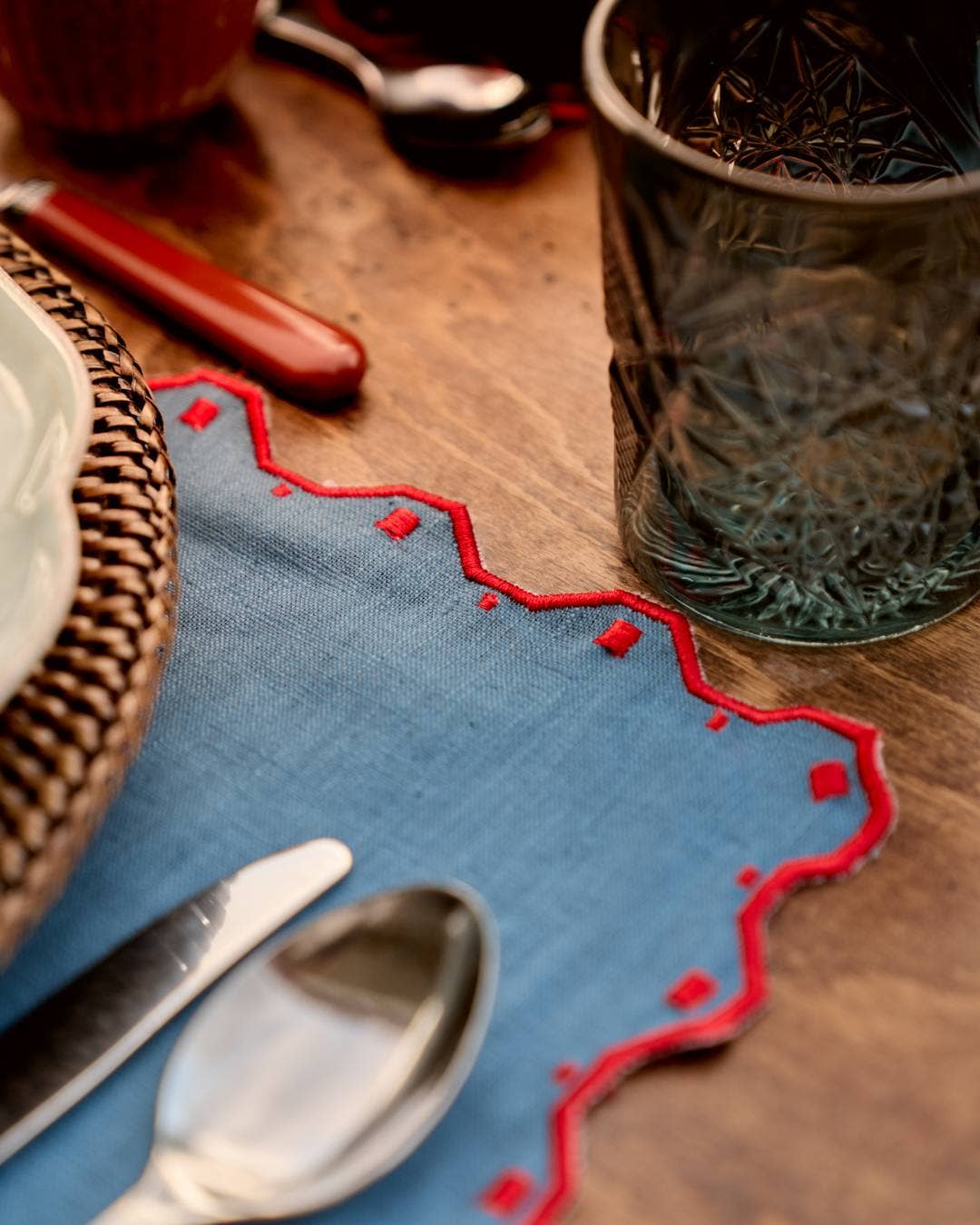 Mariaida Home – wholesale Placemat – Individual Porto, Blue with Red4