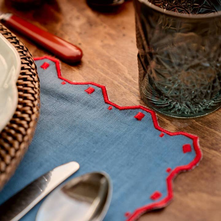 Mariaida Home – wholesale Placemat – Individual Porto, Blue with Red4