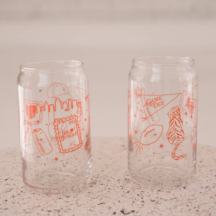 Cincinnati Football Glass Can Cup - Dishwasher Safe for wholesale by Daisy Market Co. by Kelsey Haver Designs