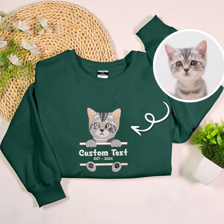 Custom Pet Photo Embroidery Sweatshirt with Name and Text for wholesale by Stitchchemy