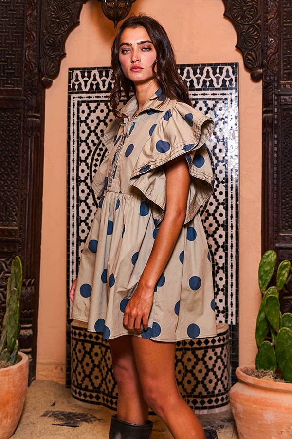 BUCKETLIST INC - Wholesale Dress - Women's - ID4283 Ruffle Sleeve Pintuck Detail Polka Dot Mini Dress17