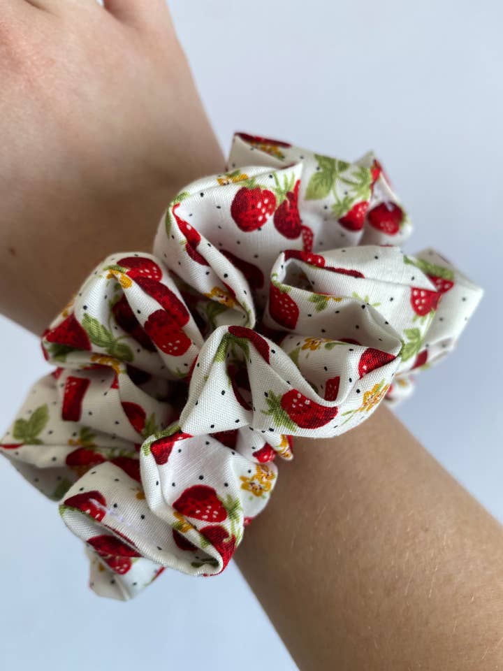 Strawberry Hair Scrunchie, Cotton Fruit Hair Accessory (Copy for wholesale by Social Scrunchies
