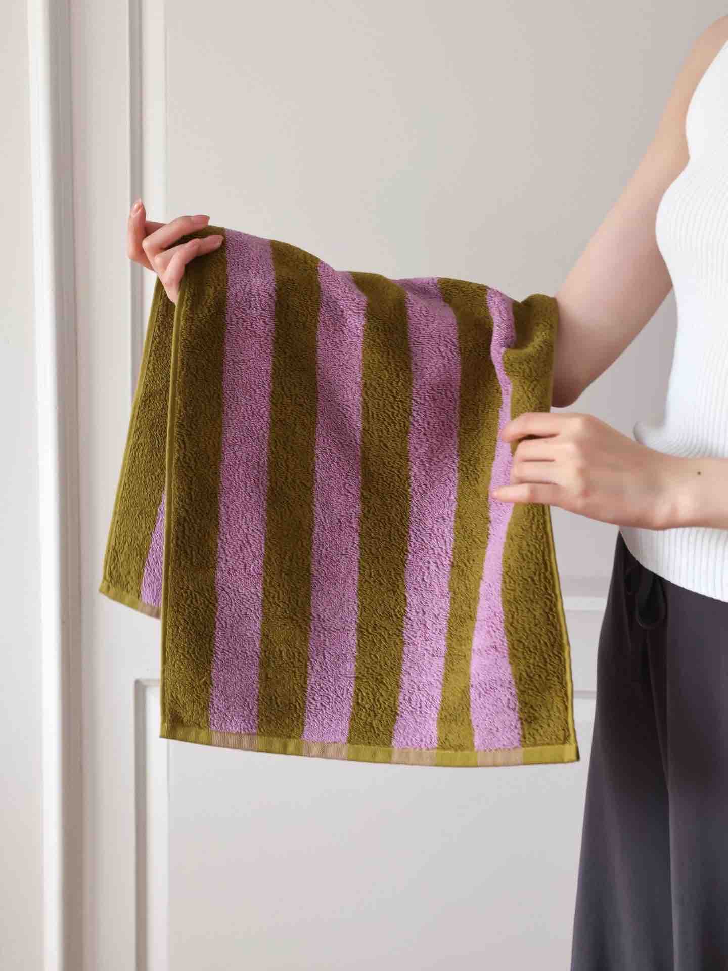 INSPECIAL HOME - Wholesale Bath Towel - 100% Cotton Soft Absorbent Dopamine Stripe Towel  - Lavender2