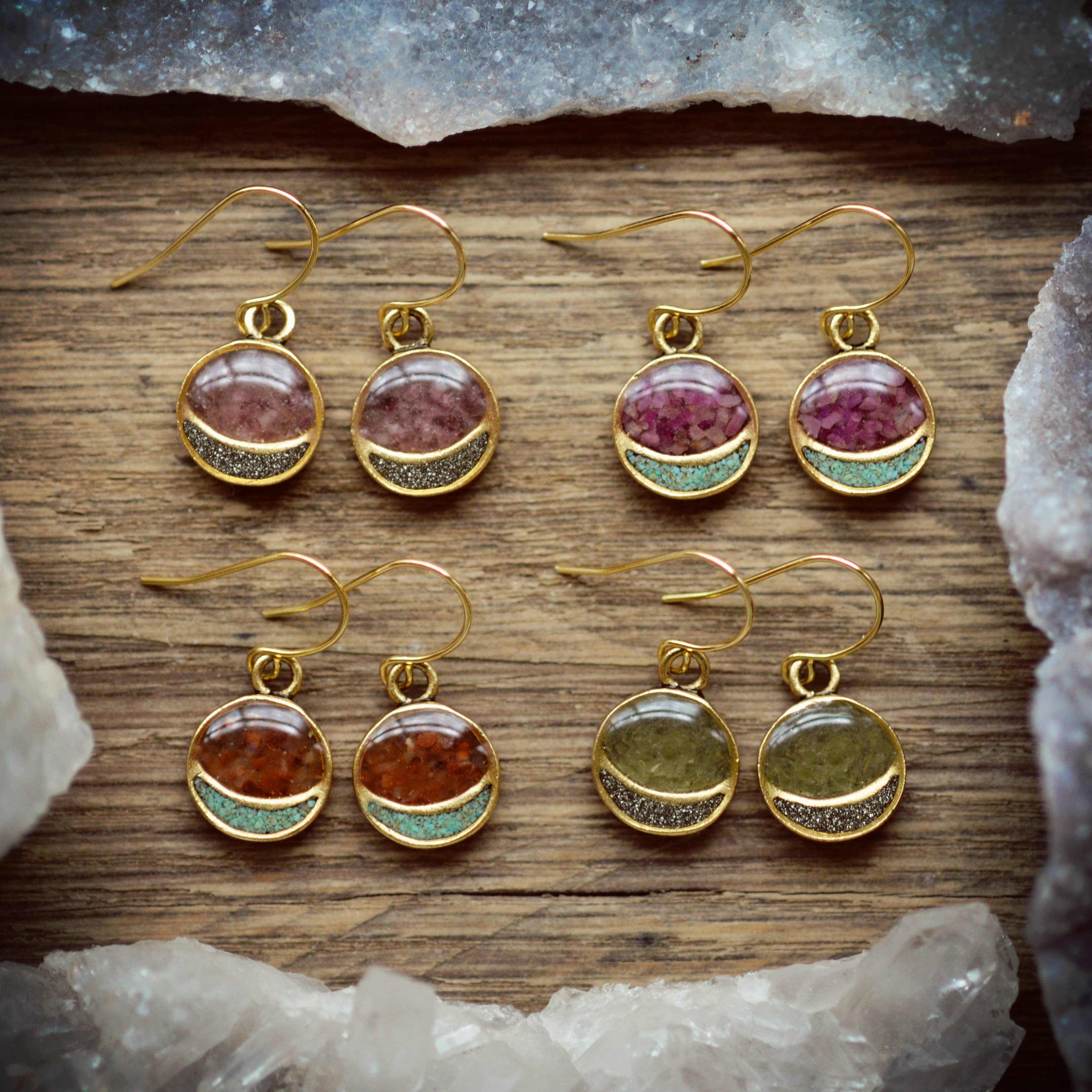 Cameoko - Wholesale Dangle Earrings - Mini Moon crushed gemstone earrings2