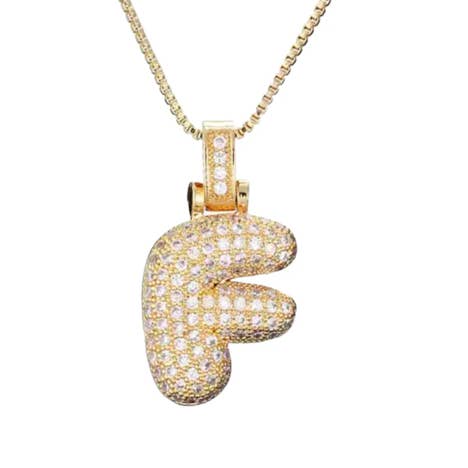 Pavé Bubble Letter Initials Steel necklace 14K Gold for wholesale on Faire