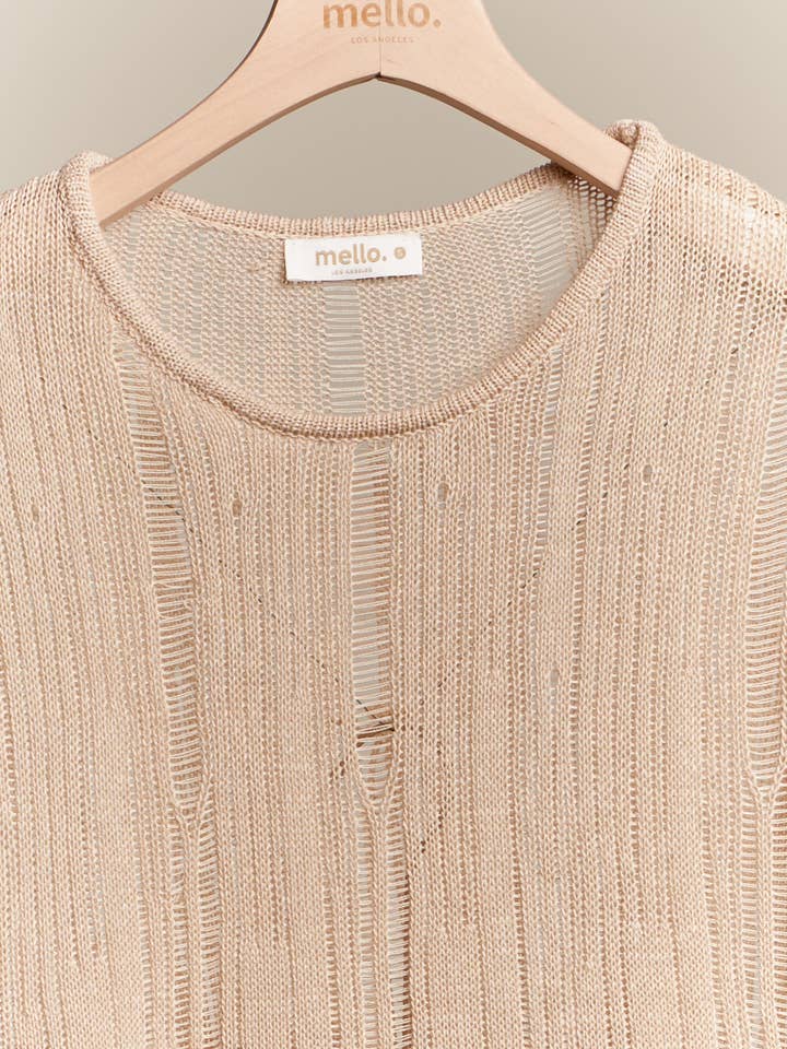 Tan Boat Neck Sleeveless Top with Lace Hem for wholesale on Faire