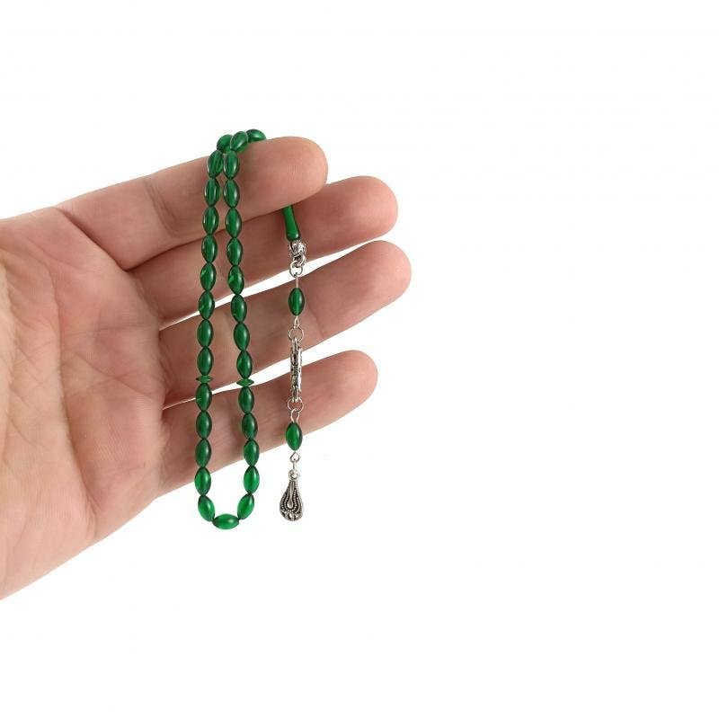 Aladdin - Wholesale Prayer Beads Necklace - Selderesi | Mini Size Fire Amber Tasbih with Green beads1