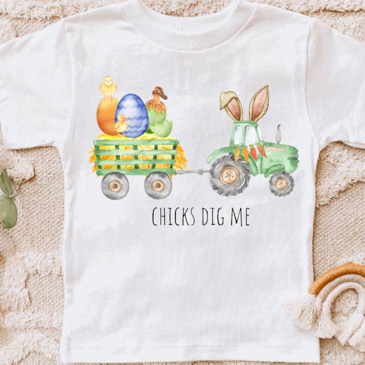 Camiseta infantil Chicks Dig Me Green Tractor Easter para venta al por mayor de AvaryMaeInspirations
