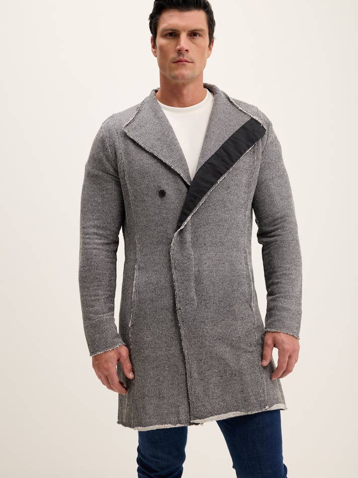 Men's Asymmetric Rebel Cardigan - Black White for wholesale by Ron Tomson