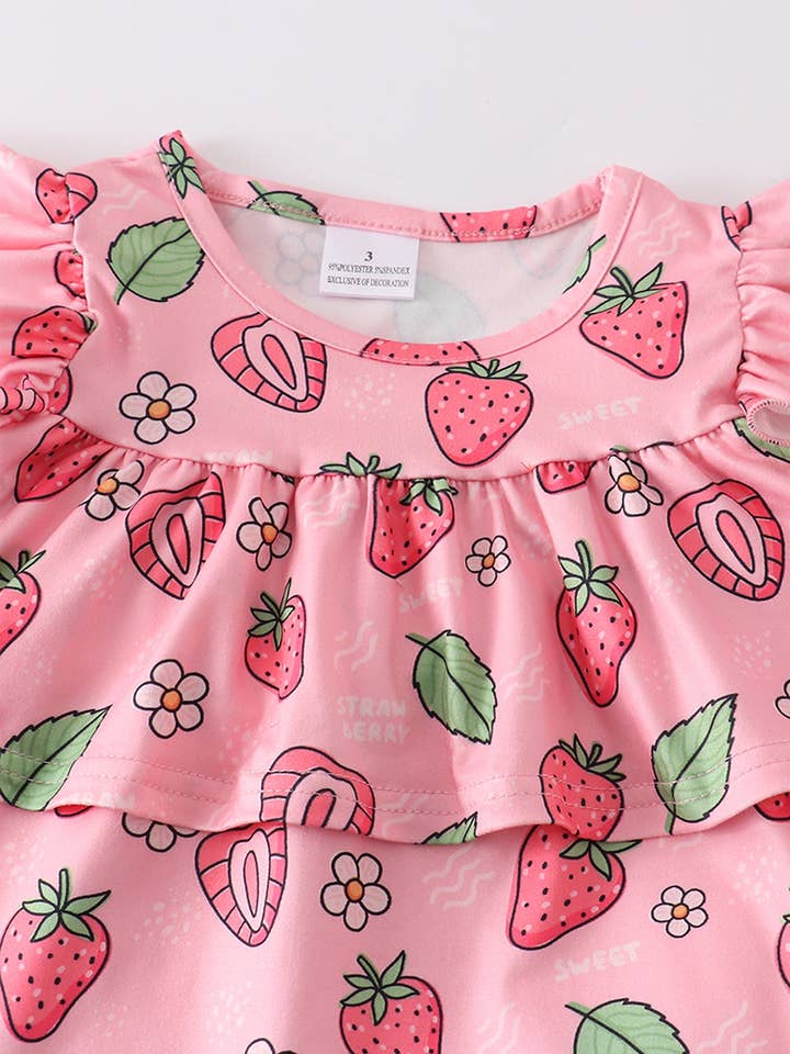Rylee Faith Designs - Wholesale Top & Short Set - Kids - Pink Strawberry Ruffle Shorts Set Set