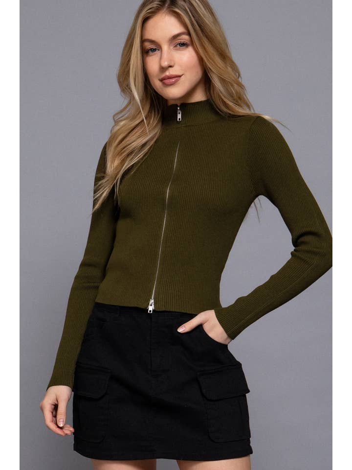 Active Basic | Active USA - Wholesale Knit Sweater - Women's - Long Sleeve With Two Way Open Zipper Detail Sweater19