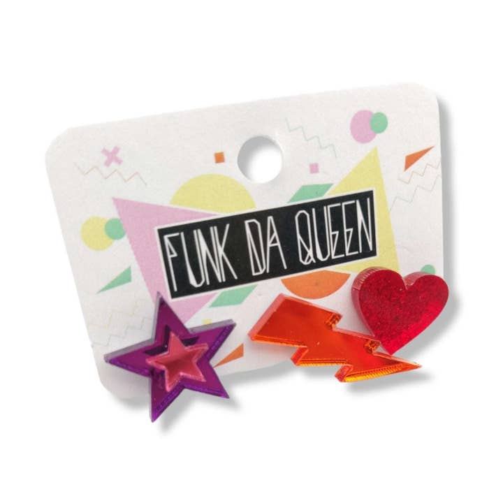 Double Star - Thunderbolt - Heart | Earrings for wholesale by Funk Da Queen