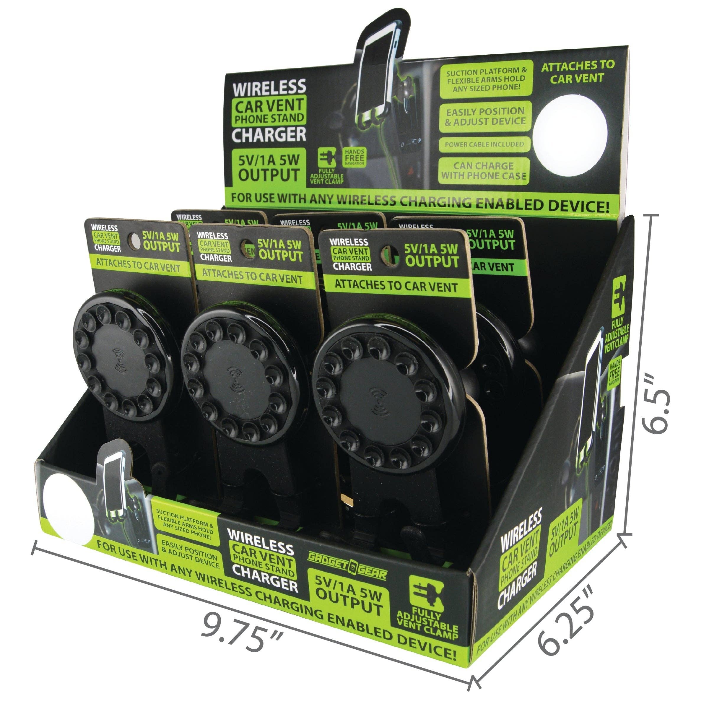 Novelty Brands - Wholesale Phone/Tablet Stand - Gadget Gear Vent Wireless Charging Phone Mount - 6/Display3