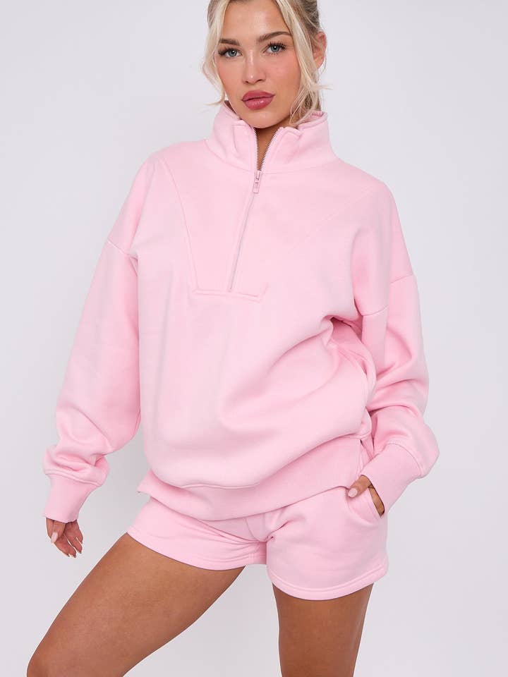 AX Labels - Wholesale Lounge Set - Women's - 1/2 Zip Top & Shorts Fleece Co-ord20