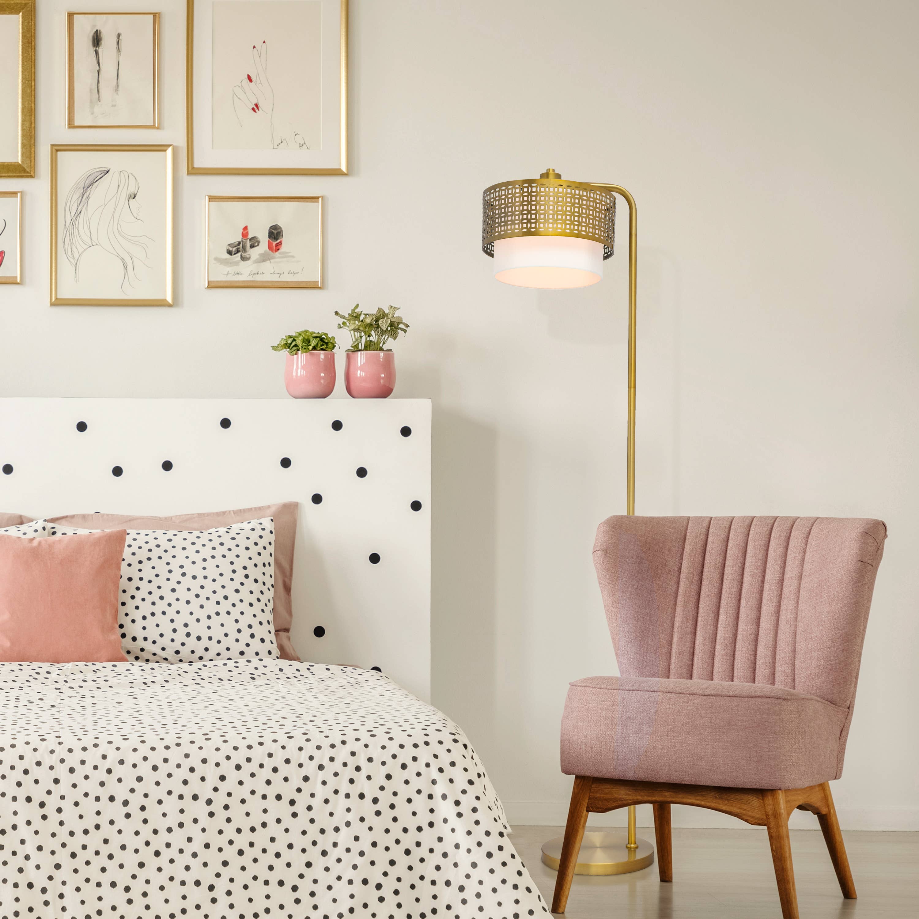 River of Goods - Wholesale Floor Lamp - 65.25"H Xander Gold & White Drum Shade Floor Lamp4