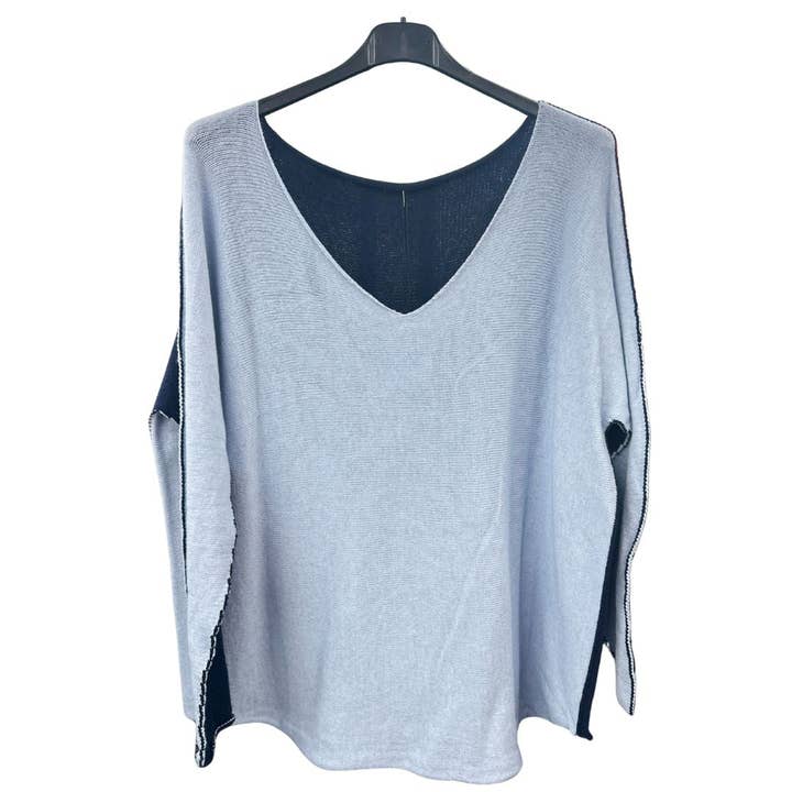 Miss Bold – wholesale Knit top – Women's – Italian Soft Knit Contrast Colour V Neck Jumper Top4