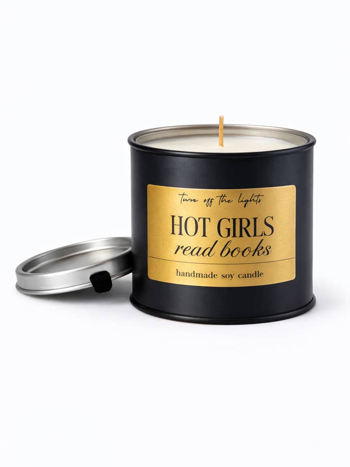 HOT GIRLS READ BOOKS paint pot tin candle for wholesale by Turn off the lights ltd