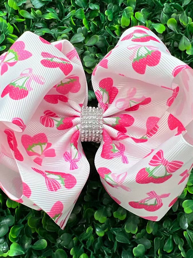 Strawberry printed double layer hair bows. 4pcs/$10.00 BW-DSG-997. for wholesale by Kids Charm Online