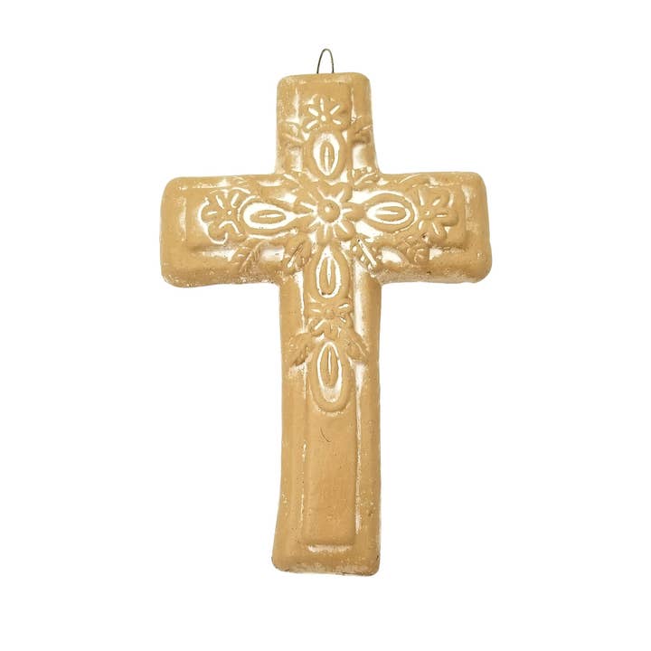 Pottery Cross With A Flower - Cafe Finish for wholesale by Sedona Spirit