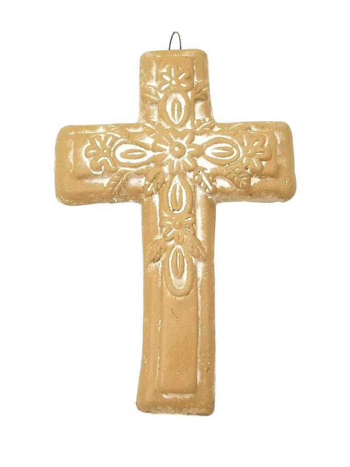 Pottery Cross With A Flower - Cafe Finish for wholesale by Sedona Spirit