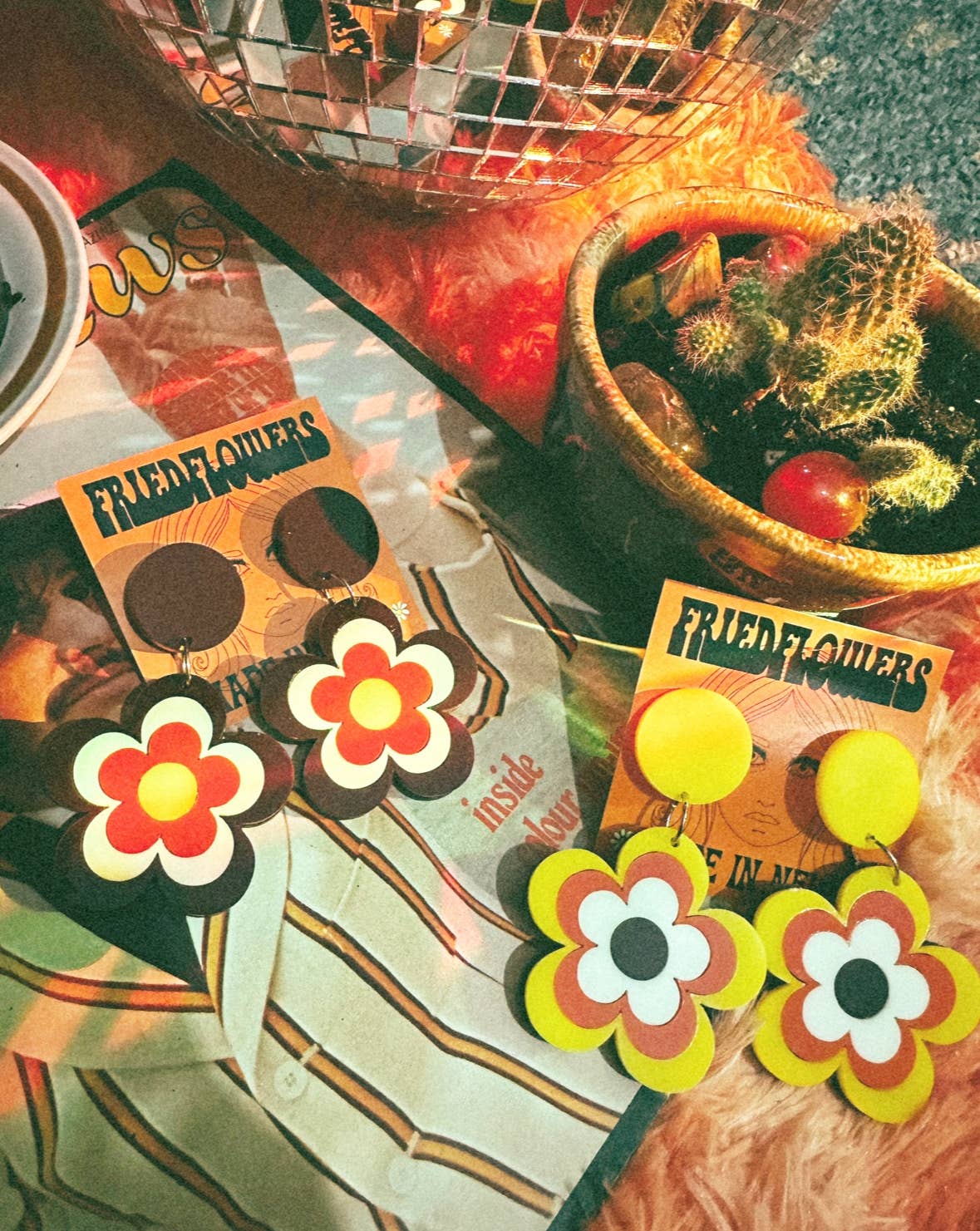 friedflowers - Wholesale Dangle Earrings - 1970s inspired groovy flower earrings2