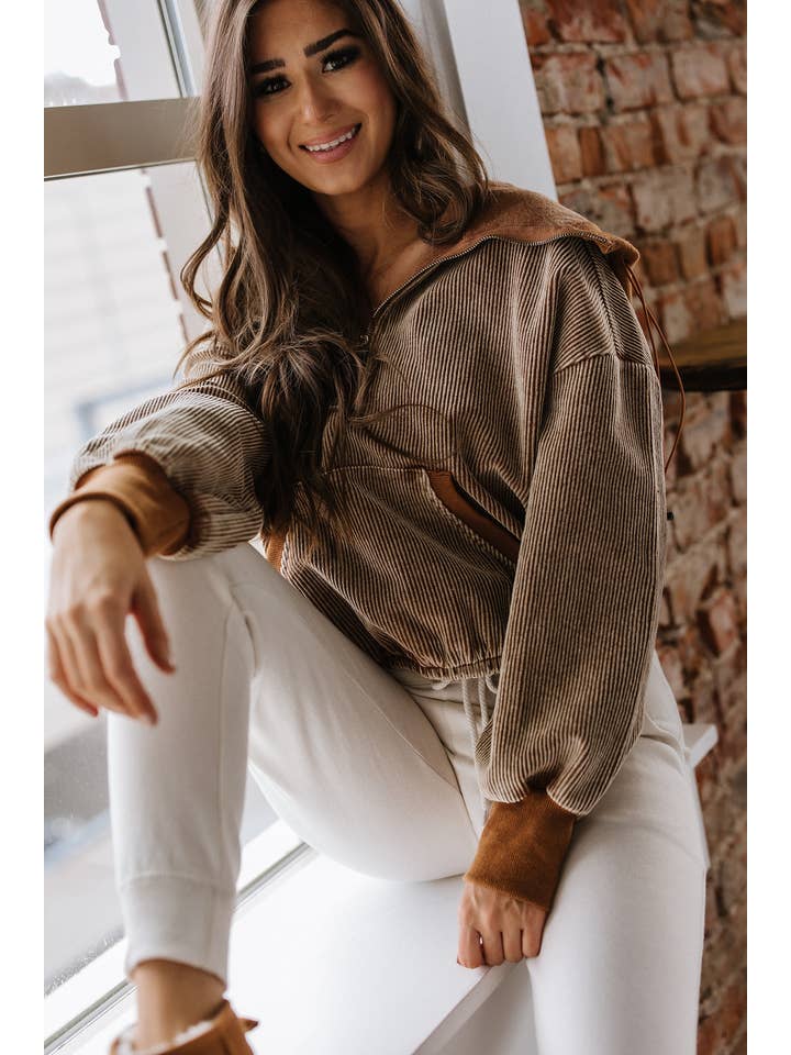 Chestnut Matty Corduroy Hoodie | S-XL for wholesale on Faire