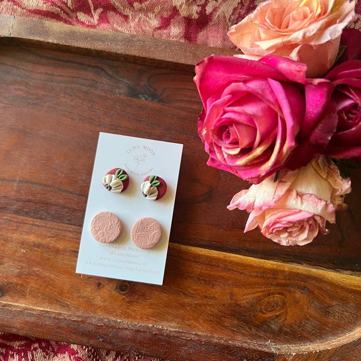 Lumu Moon Handmade Designs - Wholesale Stud/post earrings - Penny Red & Floral Earrings - 2pk Stud Pack0