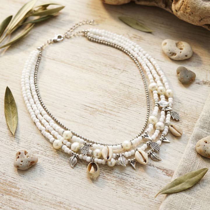 Beaded Cowrie Shell Necklace for wholesale by Verna Artisan Works