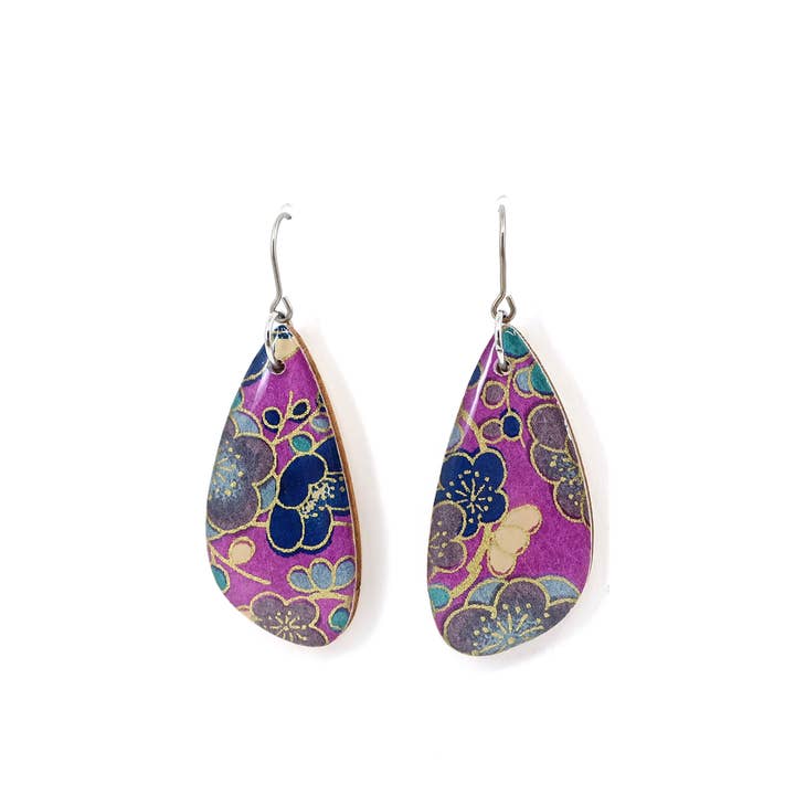 Floral Japanese Chiyogami earrings - Purple for wholesale by autumn + tree
