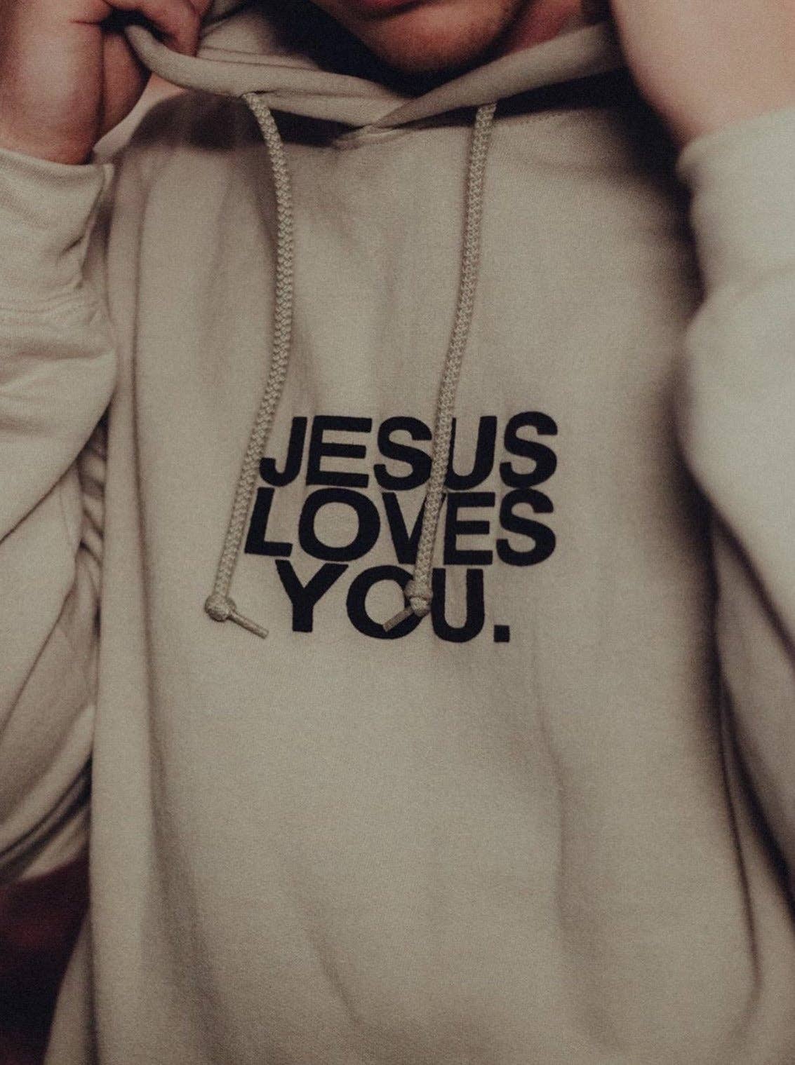 Jesus Loves You Company - Wholesale Hoodie - Unisex - "Check Front" Sand Premium Hoodie2