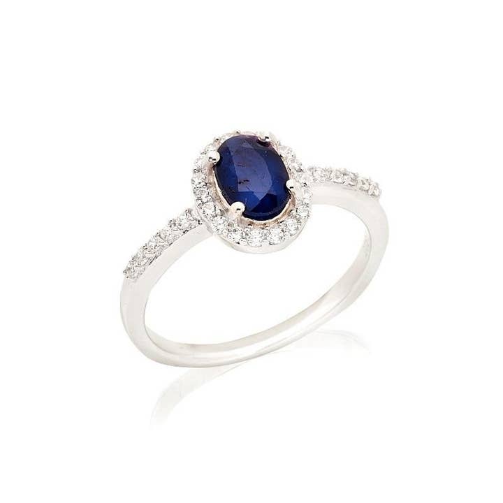 Oval ring med safir och zirkoniumoxid i sterlingsilver för wholesale av OPALOOK France