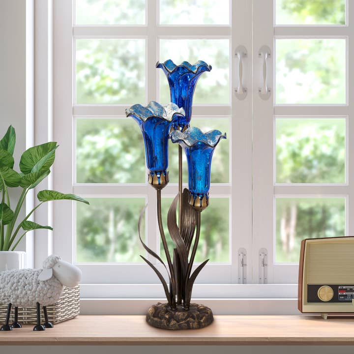 River of Goods - Wholesale Accent/Desk Lamp - 21"H Blue Mercury Glass 3 Lily Uplight Table Lamp