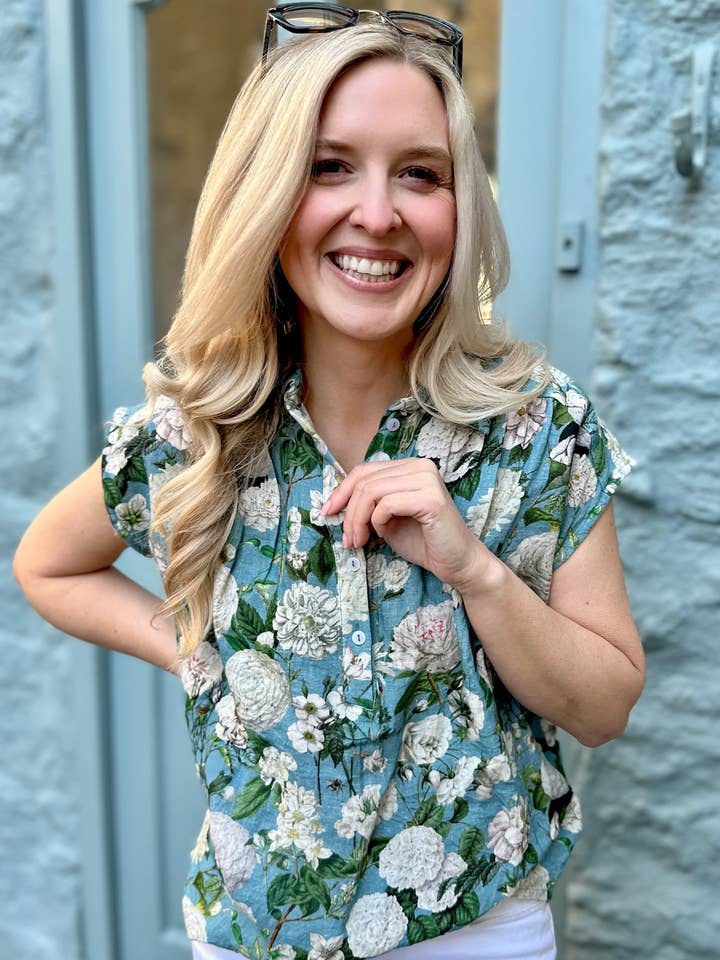 Camisa de Linho Jemma - Camelia Ocean por atacado de Rosehip Design