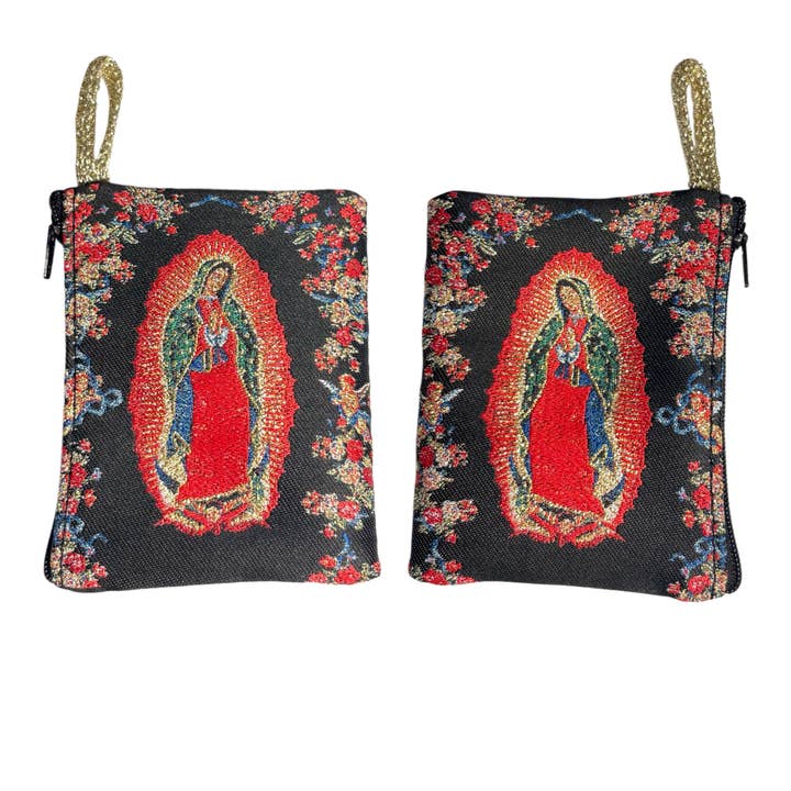 Rosary Pouch - Our Lady of Guadalupe (BLACK) 3″ x 4″ for wholesale by Oremus Mercy