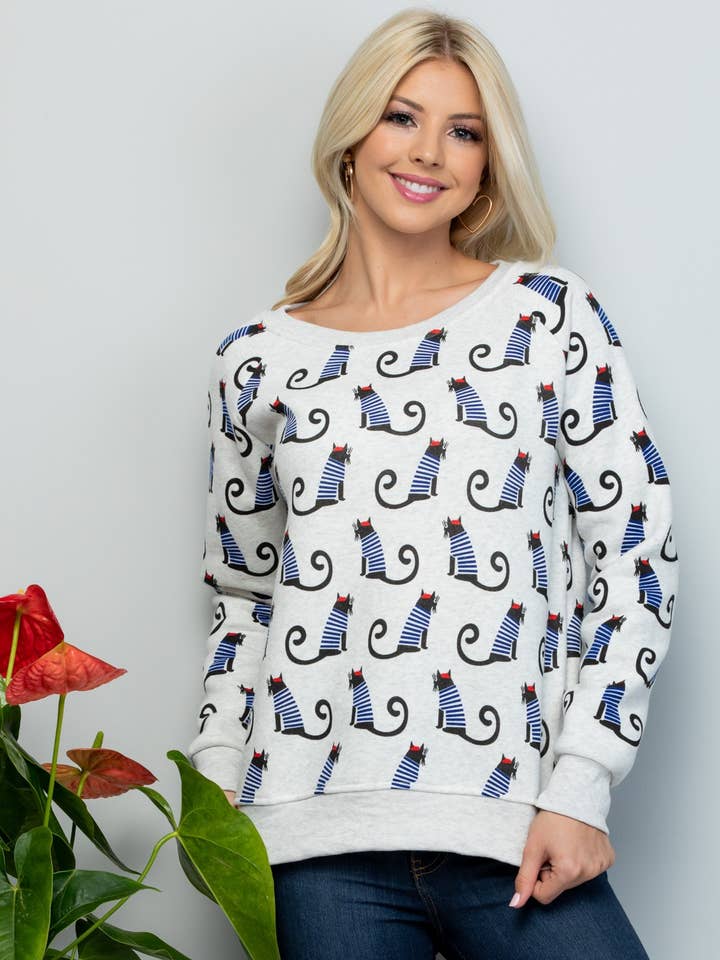 French Cat Print Sweatshirt for wholesale by LA Soul