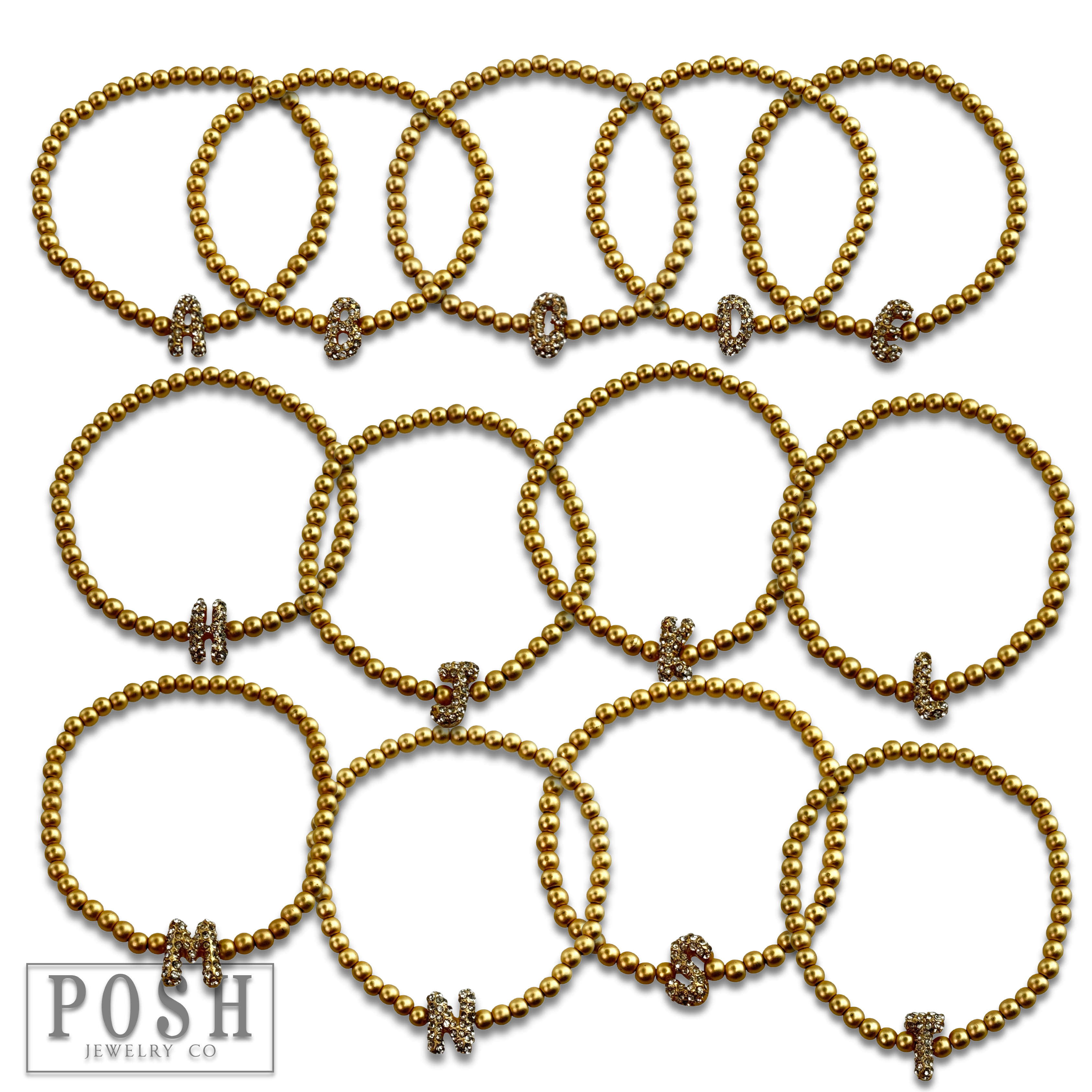 Pink Panache Brands - Wholesale Beaded Bracelet - Bead bracelet with rhinestone inital26