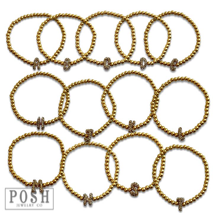 Pink Panache Brands - Wholesale Beaded Bracelet - Bead bracelet with rhinestone inital26