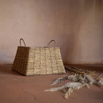Mela Artisans Natural Large Leather Woven Basket