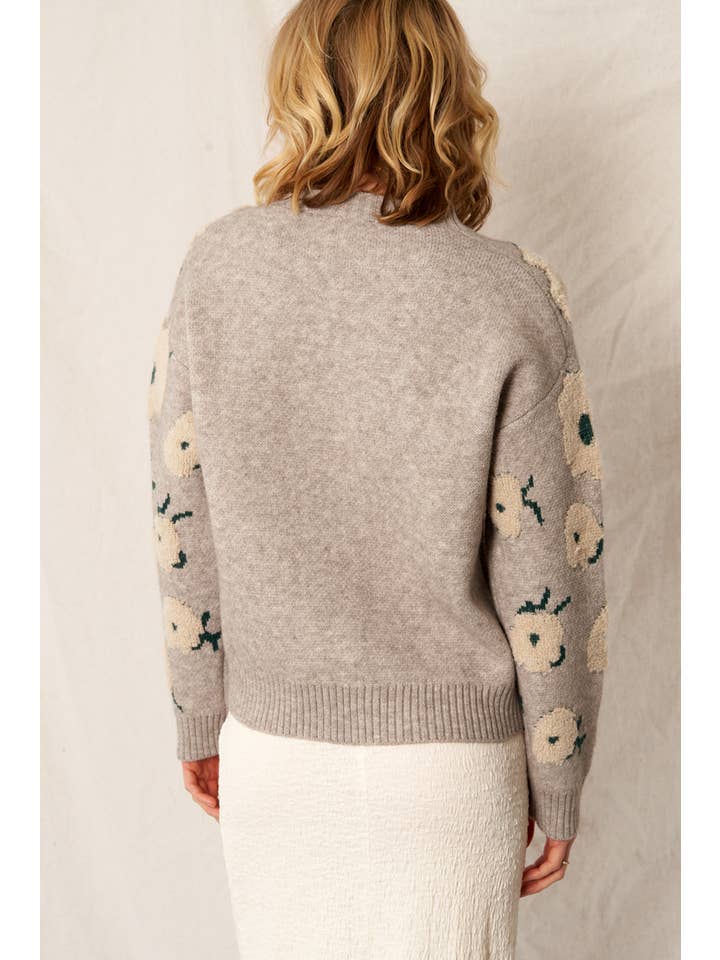 Grey Green Flower Cloud Pullover Sweater for wholesale on Faire7